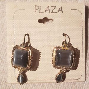 Plaza gray/gold tone lever back earrings - NEW